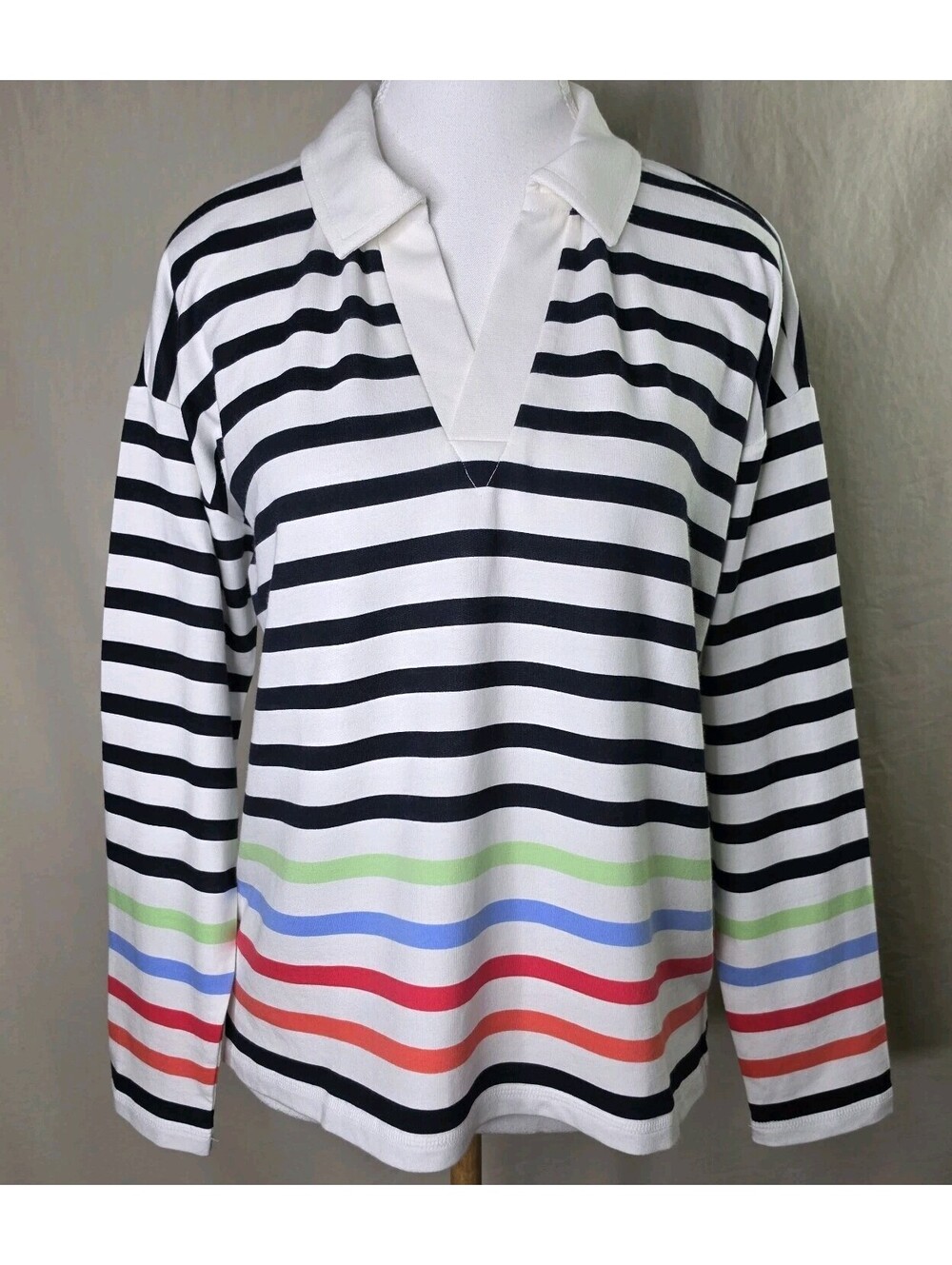 NWOT T by Talbots Johnny Collar Pullover Sweater Sprout Stripe Petite Medium MP